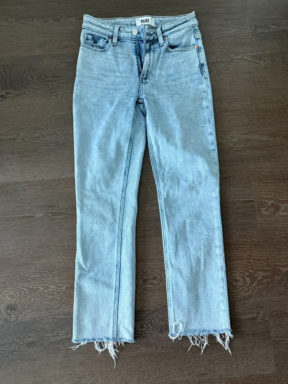 PAIGE Light Blue Cindy Cropped Straight Jeans with Frayed Hem